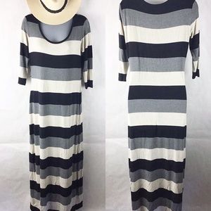 Calvin Klein Black and White Striped Maxi Dress